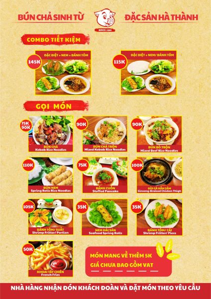 menu thực đơn Bún Chả Sinh Từ