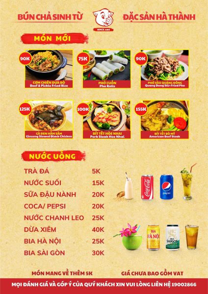 menu thực đơn Bún Chả Sinh Từ